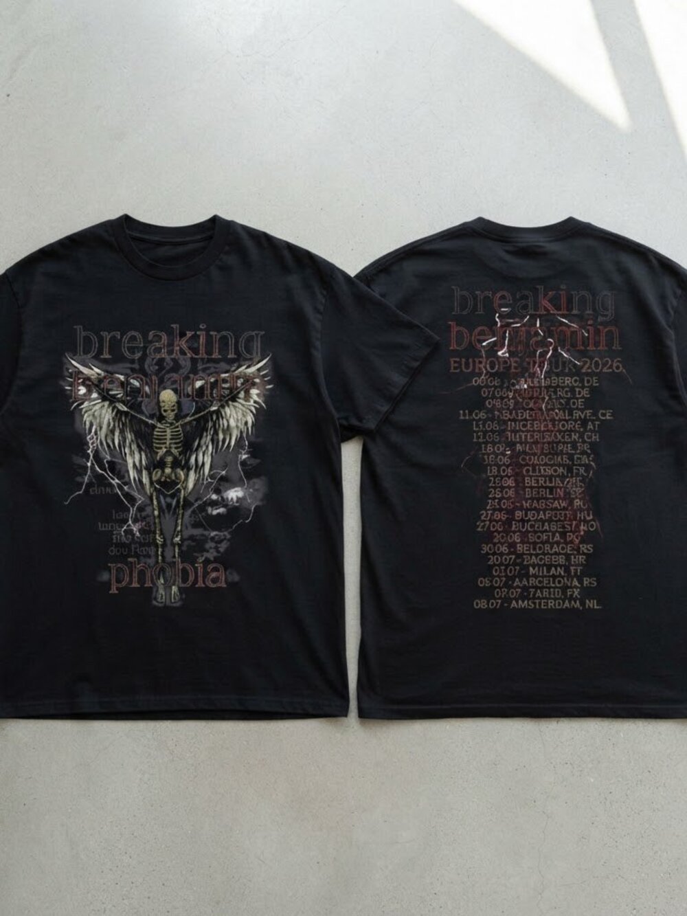Breaking Benjamin Phobia Europe Tour 2026 Black T-Shirt S-4XL